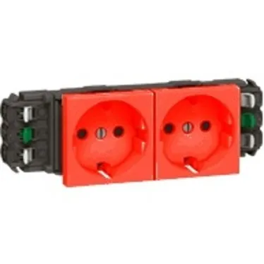 Mosaic Розетка двойная на 4 модуля с заземлением с механической блокировкой красный