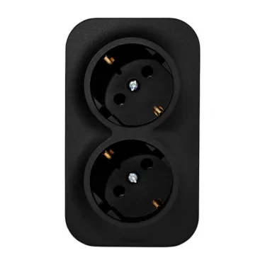 Розеточный блок двойной (розетка двойная) с заземлением -Legrand Quteo - с предварительным подключением без шторок IP 20 16А 250В винтовые зажимы накладной монтаж - чёрный матовый