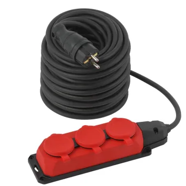 Удлинитель силовой UK-3e-3x1,5-40m-IP44(KG) с заземлением 3 розетки каучук 40м КГ 3х1,5мм2 IP44
