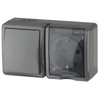 Блок розетка+выключатель IP54, 16A(10AX)-250В, ОУ, Эра Эксперт, серый, 11-7401-03