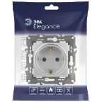 Розетка 2P+E Schuko со шторками, 16А-250В, Эра Elegance, алюминий, 14-2102-03