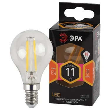 Лампа светодиодная F-LED P45-11w-827-E14 (филамент, шар, 11Вт, тепл, E14) (10/100/4000)