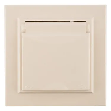 Розетка Минск 1-местная СП с заземлением с крышкой 16А бежевая с защитными шторками IP44