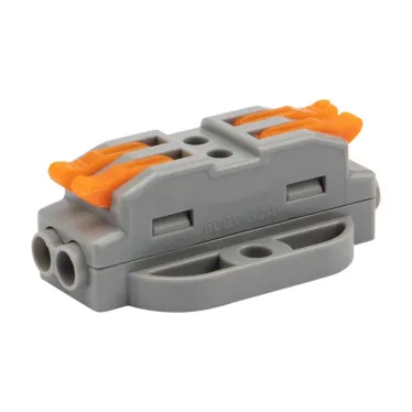 Клемма СМК 222-422P проходная 2 полюса, с монтажной площад (0,08-4 кв мм), серая, REXANT