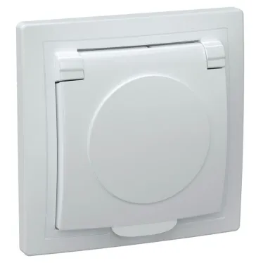 КВАРТА Розетка с заземлением с крышкой белая