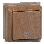 ОКТАВА Выключатель одноклавишный наружный дуб с индикацией