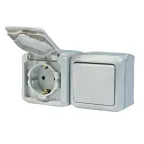 Quteo Блок: Выключатель + розетка с заземлением со шторками наружный серый IP44