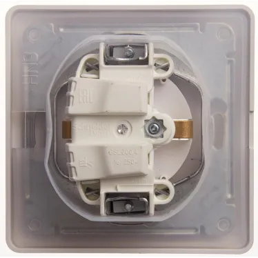 GLOSSA Розетка с заземлением со шторками с крышкой белая в сборе IP44