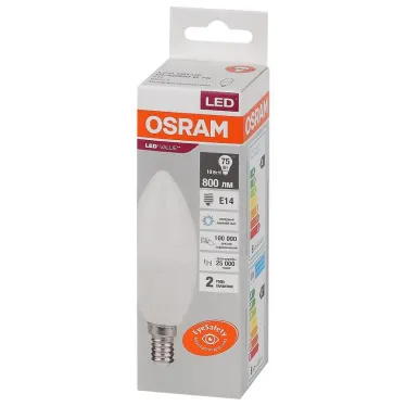 Лампа светодиодная LED 10 Вт E14 6500К 800Лм свеча 220 В (замена 75Вт) OSRAM
