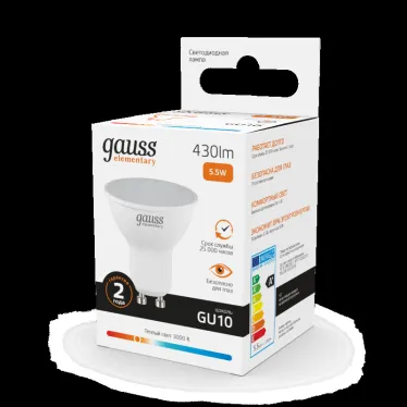 Лампа светодиодная LED 5.5 Вт 430 лм 3000К софит MR16 теплый GU10 AC 220В Elementary Gauss