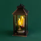 Декоративный фонарь со свечкой и шишкой, бронзовый корпус, размер 14x14x27 см, цвет теплый белый | 513-048 | NEON-NIGHT