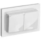 BRITE Розетка двойная с заземлением с защитными шторками и крышкой 16А в сборе IP44 РСбш12-3-44-БрБ белый