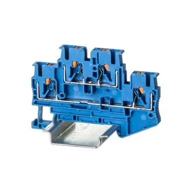 Клемма двухуровневая, зажим push-in, 4 точки подключения, 2.5 кв.мм, синяя