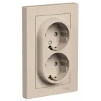 ATLASDESIGN РОЗЕТКА двойная с заземлением со шторками, 16А, в сборе, ПЕСОЧНЫЙ