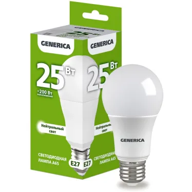 Лампа светодиодная A65 груша 25Вт 230В 4000К E27 GENERICA