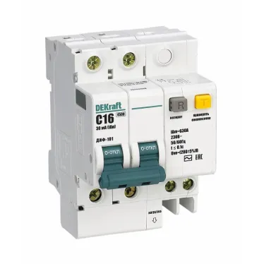 Выключатель автоматический дифференциальный АВДТ встроенная защита от сверхтоков 2P 16A 30мА AC C + OV ДИФ-101