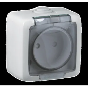 Розетка наружная белая без заземления и без шторокIP44