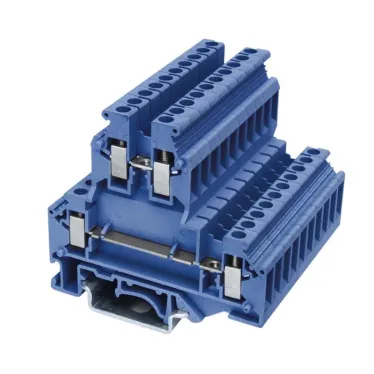 Клемма двухуровневая, винтовой зажим, 4 точки подключения, 2.5 кв.мм, синяя