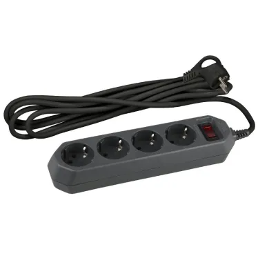 Сетевой фильтр USF-M-4es-1,5m-B с защитой (термо) с заземлением с выключателем 4 розетки 1,5м 10А черный