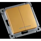 MASTER Выключатель двухклавишный с индикацией, скрытой установки, в рамку, золото