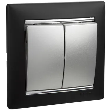 VALENA Выключатель двухклавишный в рамку алюминий