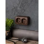 Розетка двухместная ОП Минск 16А с заземлением темное дерево