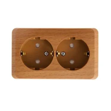 ЭТЮД Розетка двойная наружная с заземлением со шторками Бук