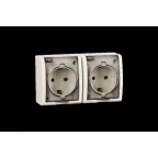 15 Aqua Розетка двойная 2Р+Е Schuko со шторками с крышкой полупр. IP54 16А 250В винт.зажим S15A с.кость