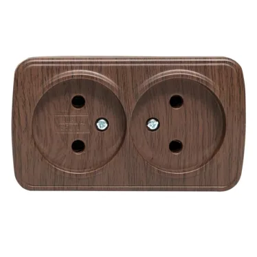 Розетка 2-местная ОП Минск 10А без заземления темное дерево