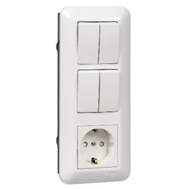 Прима С/У БЛОК: розетка с заземлением + выключатель двухклавишный + выключатель двухклавишный белый