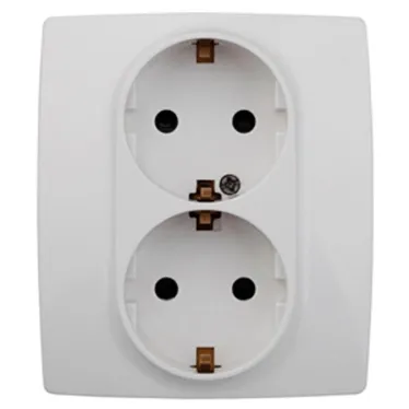 Розетка 2X2P+E Schuko со шторками, 16A-250В, Эра12, белый, 12-2104-01