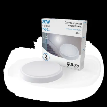 Светильник светодиодный ДБП 20 Вт 1560 лм 6500К AC 220В Белый IP40 круг D180х33мм Пластик ЖКХ HALL Gauss
