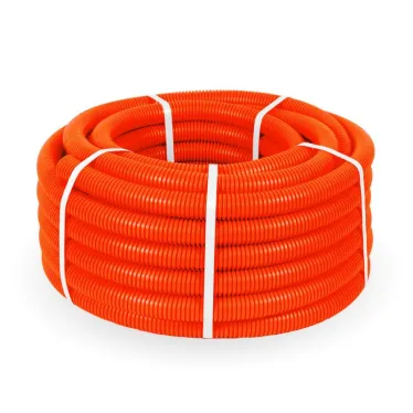 Труба гофрированная ПНД легкая безгалогенная (HF) оранжевая с/з д32 (25м/1375м уп/пал)