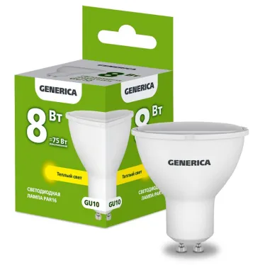 Лампа светодиодная PAR16 софит 8Вт 230В 3000К GU10 GENERICA