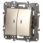 Выключатель двойной с подсветкой, 10АХ-250В, Эра Elegance, шампань,14-1105-04