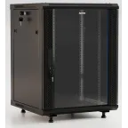Шкаф настенный 19-дюймовый 12U 650x600х600мм стеклянная дверь с перфорацией по бокам ручка с замком с возможностью установки на ножки черный (RAL 9004) (разобранный)
