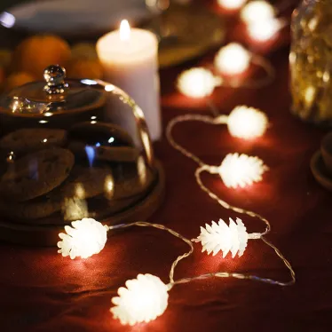 Гирлянда светодиодная Шишки 1,5 м, 10 LED, прозрачный ПВХ, цвет свечения теплый белый, 2 х АА (батарейки не в комплекте) | 303-098 | NEON-NIGHT