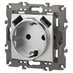 Розетка 2P+E 16A-250В, штор. с 2xUSB 5В-3А, Эра Elegance, алюминий 14-4109-03