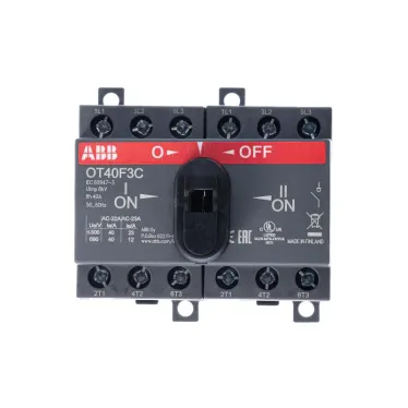 Рубильник OT40F3С до 40А реверсивный трехполюсный с резервной ручкой DIN/винт