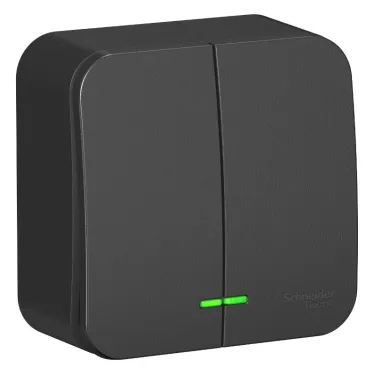 Выключатель BLANCA двухклавишный наружный (схема 5) с подсветкой и изоляционной пластиной 10а 250b антрацит