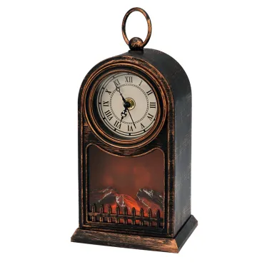 Светодиодный камин Старинные часы с эффектом живого огня 14,7x11,7x25 см, бронза, батарейки 2хС (не в комплекте) USB | 511-021 | NEON-NIGHT