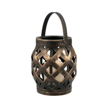 Декоративный фонарь со свечкой, плетеный корпус, бронза, размер 14х14х16,5 см, цвет теплый белый | 513-055 | NEON-NIGHT