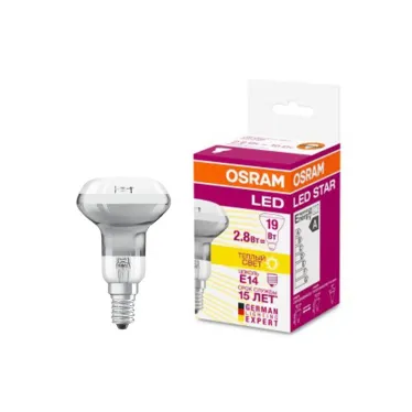Лампа светодиодная LED 2.8Вт Е14 STAR R50 (замена 19Вт), теплый белый свет Osram