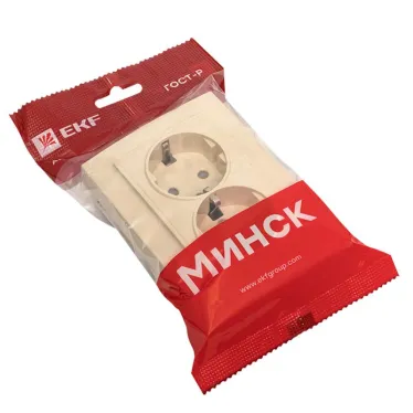 Розетка двухместная СП с заземлением 16А бежевый с защитными шторками Минск