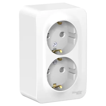 BLANCA розетка наружная двойная с заземлением со шторками, 16А, 250В, белый