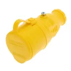 Розетка переносная влагозащищенная с крышкой, с/з, 16 А, IP44, каучук желтая, REXANT