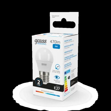 Лампа светодиодная LED 6 Вт 470 лм 6500К шар P45 холодный E27 AC 220В Elementary Gauss