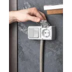 Блок розетка Мурманск 1-м 16А с заземлением с крышкой + двухклавишный выключатель IP54 серый