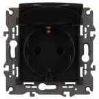 Розетка 2P+E Schuko со шторками с крышкой, 16А-250В, Эра Elegance, антрацит, 14-2103-05