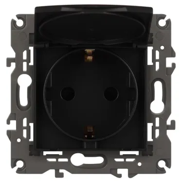 Розетка 2P+E Schuko со шторками с крышкой, 16А-250В, Эра Elegance, антрацит, 14-2103-05